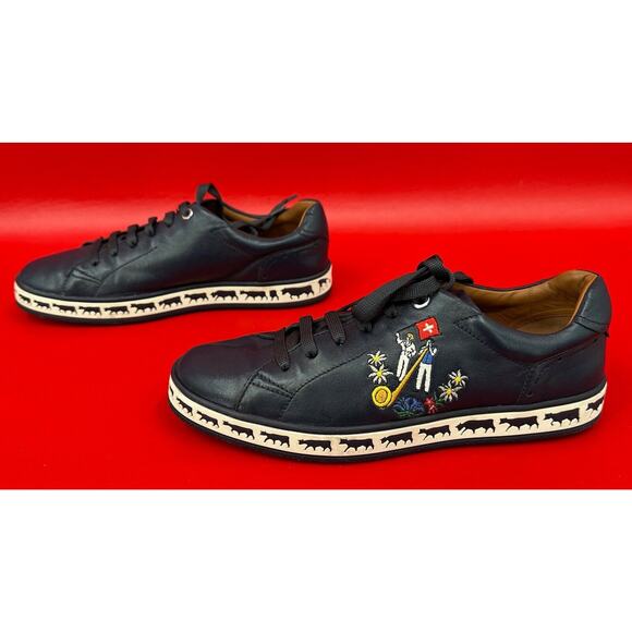 Bally Animal Anistern Navy Blue Leather Low Top Embroidered Sneakers Sz 6 1/2 D main image 7